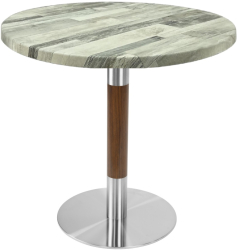 Masa rotunda cafenea Raki White Block D70xh74cm blat werzalit si picior metalic cu baza rotunda argintiu cu accente aspect lemn 