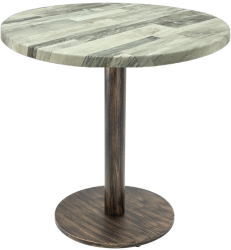 Masa rotunda cafenea Raki White Block D70xh74cm blat werzalit si picior metalic cu baza rotunda aspect vintage bronz antichizat 