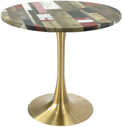 Masa rotunda pentru cofetarie Raki Redden Wood D70xh74cm blat werzalit si picior central metalic auriu cu baza rotunda 50cm 