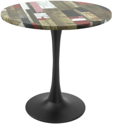 Masa rotunda pentru cofetarie Raki Redden Wood D70xh74cm blat werzalit si picior central metalic negru cu baza rotunda 50cm 
