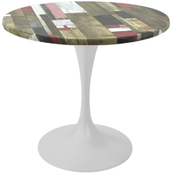 Masa rotunda pentru cofetarie Raki Redden Wood D70xh74cm blat werzalit si picior metalic alb cu baza rotunda 50cm 