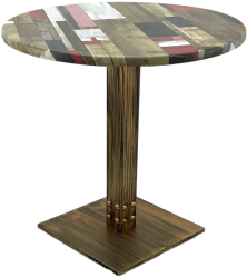 Masa rotunda pentru cofetarie Raki Redden Wood D70xh74cm blat werzalit si picior metalic cu baza patrata aspect vintage bronz antichizat 