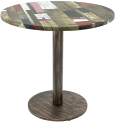 Masa rotunda pentru cofetarie Raki Redden Wood D70xh74cm blat werzalit si picior metalic cu baza rotunda aspect vintage bronz antichizat 