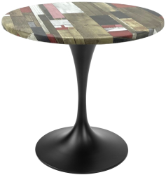 Masa rotunda pentru cofetarie Raki Redden Wood D70xh74cm blat werzalit si picior metalic negru cu baza rotunda 50cm 
