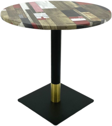 Masa rotunda pentru cofetarie Raki Redden Wood D70xh74cm blat werzalit si picior metalic negru/auriu 