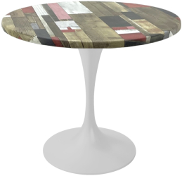 Masa rotunda pentru restaurant Raki Redden Wood D80xh74cm blat werzalit si picior metalic alb cu baza rotunda 50cm