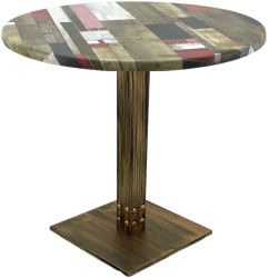 Masa rotunda pentru restaurant Raki Redden Wood D80xh74cm blat werzalit si picior metalic cu baza patrata aspect vintage bronz antichizat 