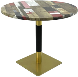 Masa rotunda pentru restaurant Raki Redden Wood D80xh74cm blat werzalit si picior metalic cu baza patrata auriu/negru 