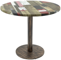 Masa rotunda pentru restaurant Raki Redden Wood D80xh74cm blat werzalit si picior metalic cu baza rotunda aspect vintage bronz antichizat 