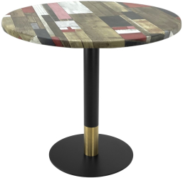 Masa rotunda pentru restaurant Raki Redden Wood D80xh74cm blat werzalit si picior metalic cu baza rotunda negru/auriu 