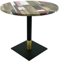 Masa rotunda pentru restaurant Raki Redden Wood D80xh74cm blat werzalit si picior metalic negru/auriu 
