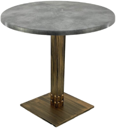 Masa rotunda restaurant Raki Copperfield D80xh74cm interior/exterior blat werzalit si picior metalic cu baza patrata aspect vintage bronz 