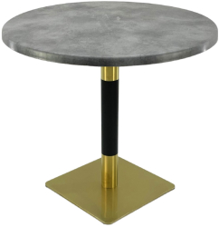 Masa rotunda restaurant Raki Copperfield D80xh74cm interior/exterior blat werzalit si picior metalic cu baza patrata auriu/negru 