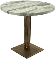 Masa rotunda restaurant/terasa Raki White Block D80xh74cm blat werzalit si picior metalic cu baza patrata aspect vintage bronz antichizat 