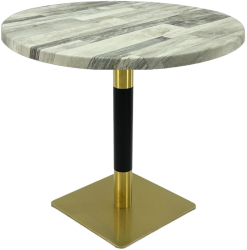 Masa rotunda restaurant/terasa Raki White Block D80xh74cm blat werzalit si picior metalic cu baza patrata auriu/negru 