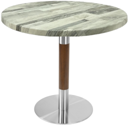 Masa rotunda restaurant/terasa Raki White Block D80xh74cm blat werzalit si picior metalic cu baza rotunda argintiu cu accente aspect lemn 