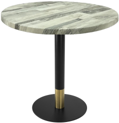 Masa rotunda restaurant/terasa Raki White Block D80xh74cm blat werzalit si picior metalic cu baza rotunda negru/auriu