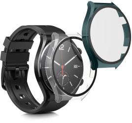 Set 2 Huse Kwmobile cu sticla securizata pentru Xiaomi Watch S1 Transparent/Verde Plastic KWM000015ES005C 
