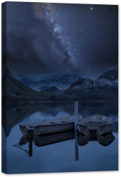 Tablou canvas luminescent luminos in intuneric GlowforHome Dualv-View rama lemn fosforescent Calea Lactee vibranta planete si patiu 1 