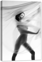 Tablou canvas luminescent luminos in intuneric GlowforHome Dualv-View rama lemn fosforescent Nud pur de femeie cu val de matase in alb 