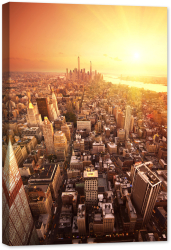 Tablou canvas luminescent luminos in intuneric GlowforHome Dualv-View rama lemn fosforescent Panorama asupra orasului New York cu apus 
