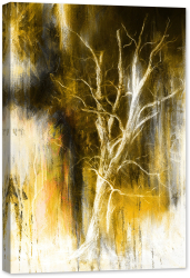 Tablou canvas luminescent luminos in intuneric GlowforHome Dualv-View rama lemn fosforescent Pictura in ulei cu copac uscat galben in 