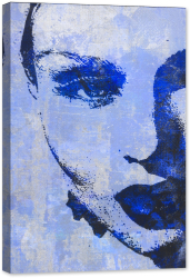 Tablou canvas luminescent luminos in intuneric GlowforHome Dualv-View rama lemn fosforescent Portret abstract chip de femeie Albastru