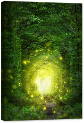 Tablou canvas luminescent luminos in intuneric GlowforHome Dualv-View rama lemn fosforescent Tunel fantastic prin Scena copacilor ferm 