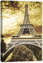 Tablou canvas luminescent luminos in intuneric GlowforHome Dualv-View rama lemn fosforescent Turnul Eiffel privit de jos in culori sep 