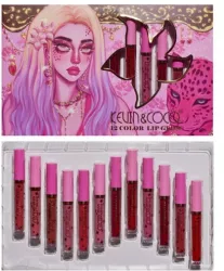Set 12 Lip Gloss Kevin&Coco nuante de rosu rose nude roz cutie dreptunghiulara 26.5x16.5x2.2 cm 200 g multicolor 