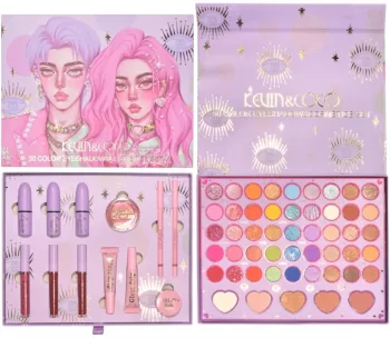 Set 13 piese cosmetice Kevin&Coco 6 Lip Gloss 2 Gloss drip Ceara sprancene Crema blus Creion paleta farduri 50 culori nuante 