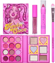 Set 4 Produse de Machiaj KEVIN & COCO Pink Loving-heart Leopard Girl 18 culori 20.5 x 18.2 x 2.2 cm 