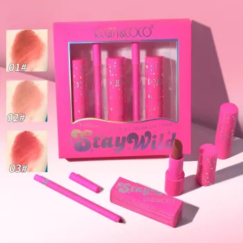 Set de Buze KEVIN & COCO Stay Wild 3 Lip Stick-uri si 3 Creioane de Buze 16.1 x 16 x 2.6 cm Nuante Calde 