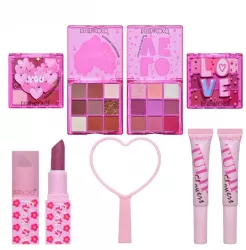 Set de Machiaj KEVIN & COCO 22 Culori Model Lalele 2 Palete de Farduri 2 Lip Gloss-uri 2 Lip Stick-uri 1 Oglinda Inimioara 15.7 x 21 x 4 