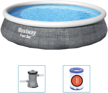 Bestway Set piscina gonflabila Fast Set cu pompa 396 x 84 cm 