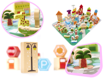 Set 120 Piese Blocuri Din Lemn Pentru Copii Puzzel Educational 