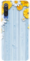 Husa din silicon compatibila cu Xiaomi Mi 9SE - model Sunflower On Blue Wood 
