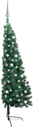 vidaXL Brad Craciun artificial pre-iluminat set globuri verde 120 cm 