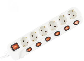 Banda electrica pentru acasa - 1 5 m - H05VV-F - 3G1 0 mm2 cablu - comutat - 6 prize cu echipament de protectie pentru copii - max. 3500W - 