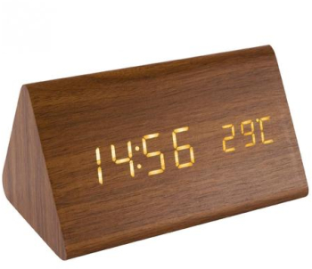Ceas desteptator digital cu LED-uri pentru acasa - cu capac din lemn - cu afisaj activat de aplauze