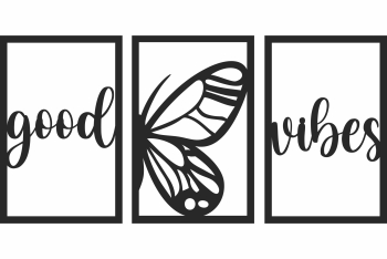Decor perete Personalizabil 3 Parti Good Vibes HHH559 din lemn - 114 L x 58 H cm 