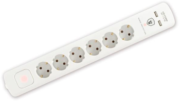 Distribuitor de retea protejat la supratensiune la domiciliu - 1 4 m - comutat - H05VV-F Cablu 3G1 5 mm2 - 6 prize - max. 3680W - perete sus 