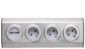 Hub de alimentare pentru bucatarie acasa cu prize USB - 3 contacte de protectie si 2 prize USB - otel inoxidabil - instalare si in colturi - 