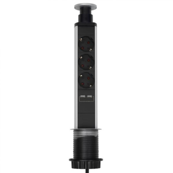 Hub incastrat acasa cu prize de incarcare USB - 1 4 m - 3 prize impamantate cu protectie pentru copii - masa - blat - incastrat - max. 3680 
