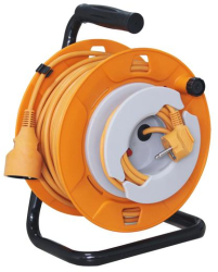 Tambur cablu acasa - 27 + 3 m - Design IP20 - H05VV-F Cablu 3G1.0 mm2 - intrerupator de protectie - max. 2300 W - baza metalica 