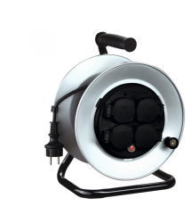Tambur cablu metalic pentru casa - 50 m - baza metalica si tambur - protectie IP44 - H07RN-F Cablu din cauciuc 3G1 5 mm2 - max. 3000 W - int 