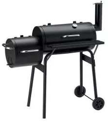 Gratar gradina grill  dreptunghiular cu roti capac afumatoare si horn 112x63x117 cm