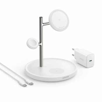 Statie de Alimentare pentru iPhone AirPods Pro si iWatch 15W + Incarcator si Cablu Type-C 40W - Anker B25M3321 - White 