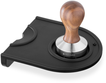 Tamper din otel inoxidabil cu maner din lemn de nuc Navaris 51 mm Covoras 53238.01.03 