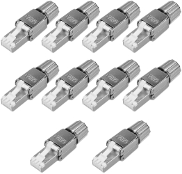 Set 10 Mufe CAT6A RJ-45 pentru cabluri Ethernet CAT6A ecranate Kwmobile Argintiu Metal 48471.10 
